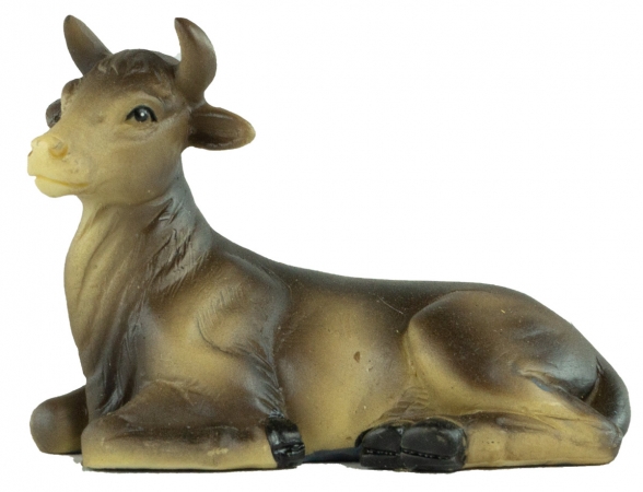 Handbemalte Krippenfigur Ochse liegend, ca. 5,5 cm, K 134-02